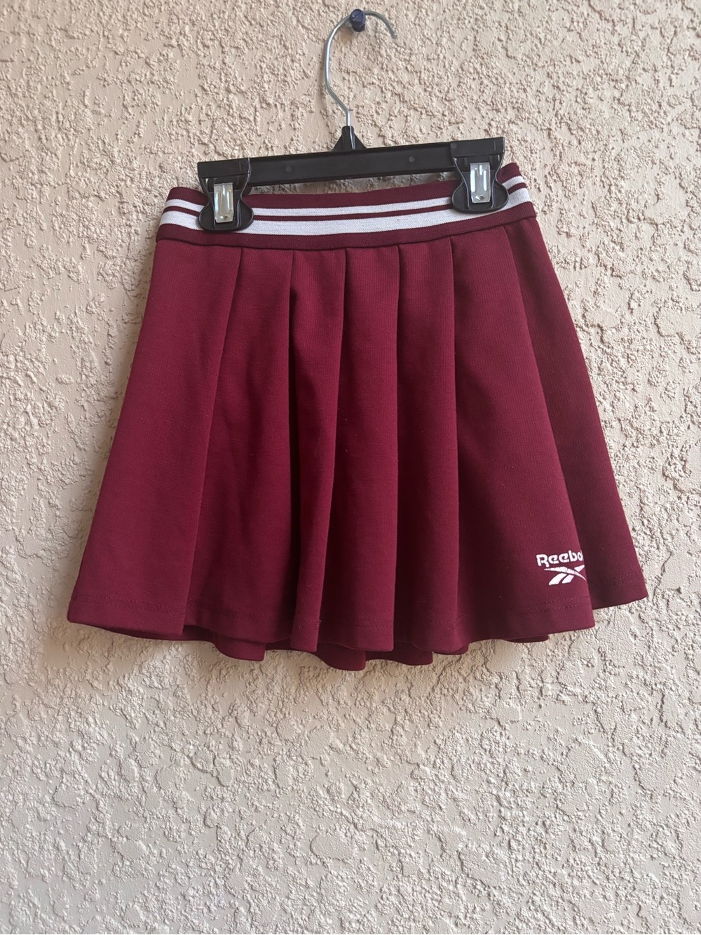 Reebok Burgundy Pleated Tennis Skirt with Striped Waistband